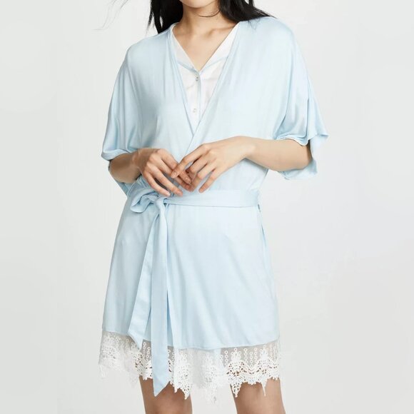 NEW Splendid Women Light Blue Lace Trim Robe - Picture 1 of 7